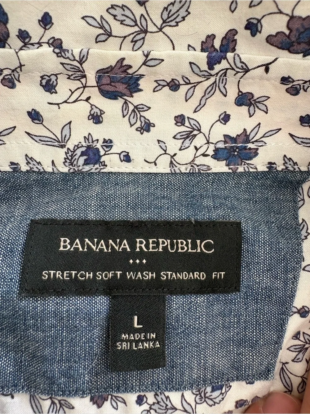 Banana Republic White Button-Down Shirt with Blue Floral Print